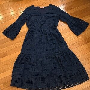 Vilagallo Navy Eyelet Midi Dress